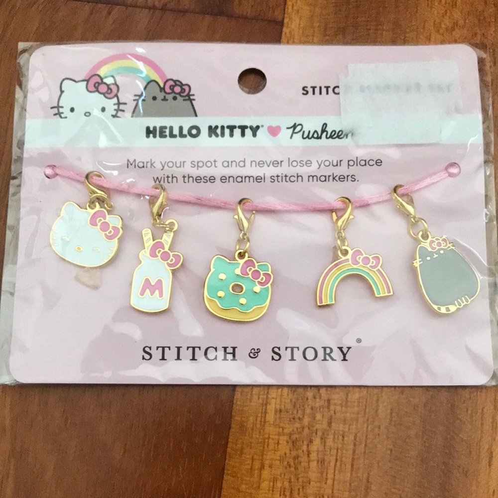 Hello Kitty Enamel Stitch Markers in Pink and Gold